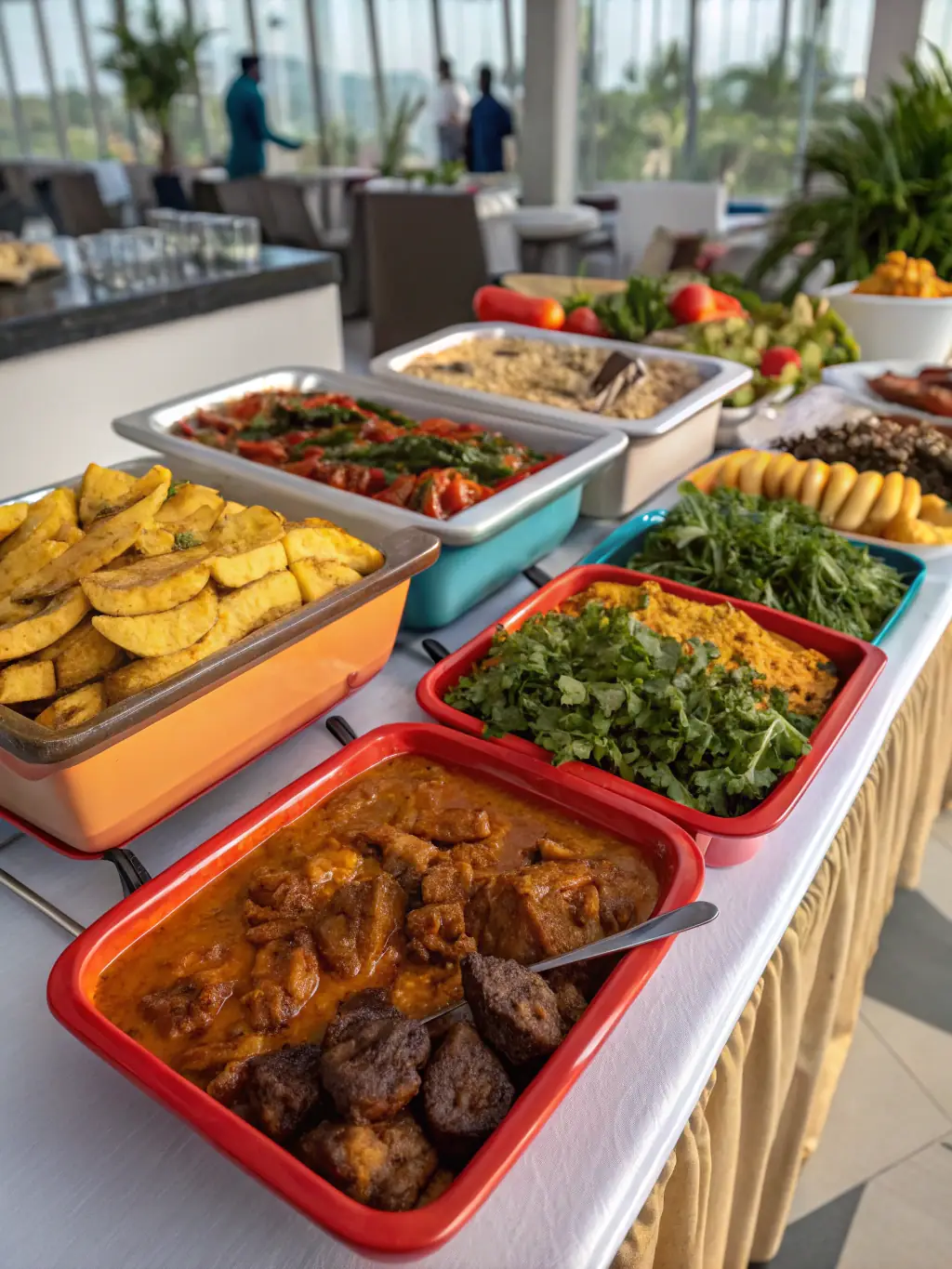 A close-up shot of a variety of colorful and flavorful Ghanaian dishes, showcasing the authentic ingredients and traditional cooking methods used at Ghanainan.