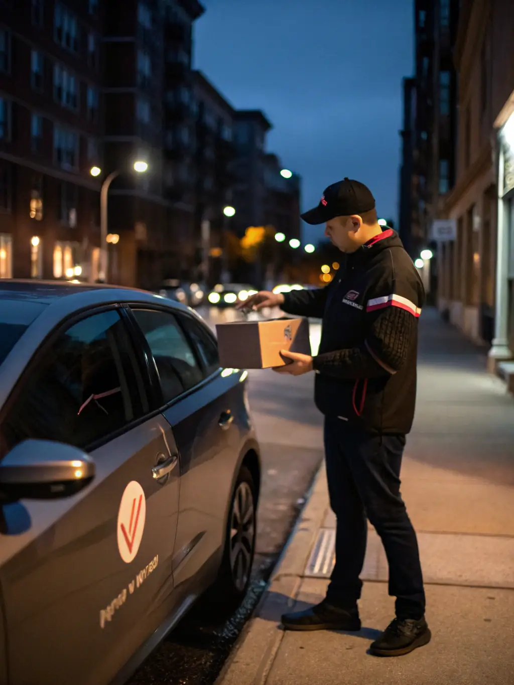 A photo showing a Ghanainan delivery driver efficiently handing over a neatly packaged meal to a customer, highlighting the reliable and prompt service.